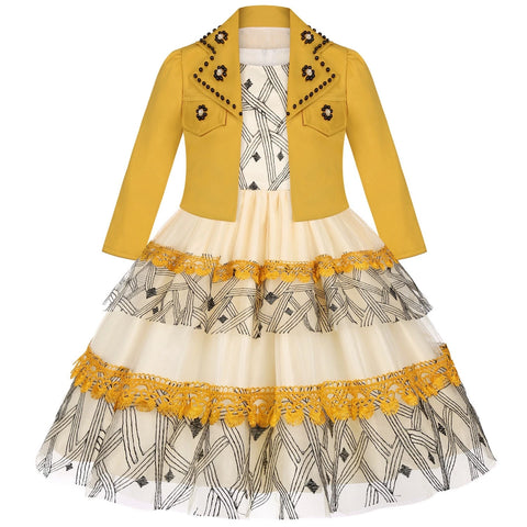 5-14 Years Girls Dress Summer Sleeveless Princess Dress + Long Sleeves Jacket 2Pcs  Gown