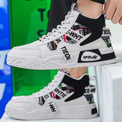 Men's High Top Sneakers Fashion Leather Casual Ankle Boots  for Men Lace Up
