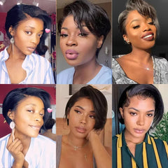 Malaysia Hair Side Part Pixie Cut Straight Wigs Short Bob Hair Wig 100% Human Hair 13x4 Lace Front Human Hair Wigs Natural Color