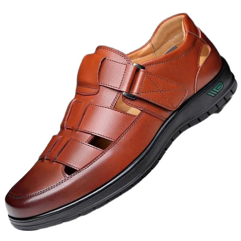 Summer Shoes for Men Hollow Out PU Leather Breathable Sandals Non-slip Flats Soft Bottom Handmade Tide Design Footwear Men Shoes