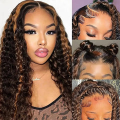 Highlight Ombre Lace Front Wig 40 Inch Curly Wigs 13x6 13x4 Hd Lace Frontal Water Wave Human Hair Wigs 1B/30 Colored Deep Wave