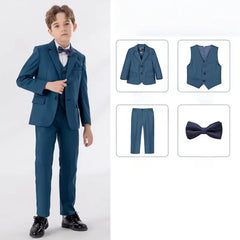 90-170 Teenager Kids Spring Beige 4Pieces/s Jacket Vest Pants Bowtie Wedding Dress Boys Photography Suit Children Host Costume