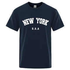 U.S.A New York USA City Street Printed T-Shirts For Men Loose Oversized T Shirt Fashion Breathable Short Sleeve Cotton Clothing