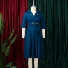 Elegant Plus-Size Women's Dress 2025 Fashion High-Waisted Skirt Suit Collar Trendy