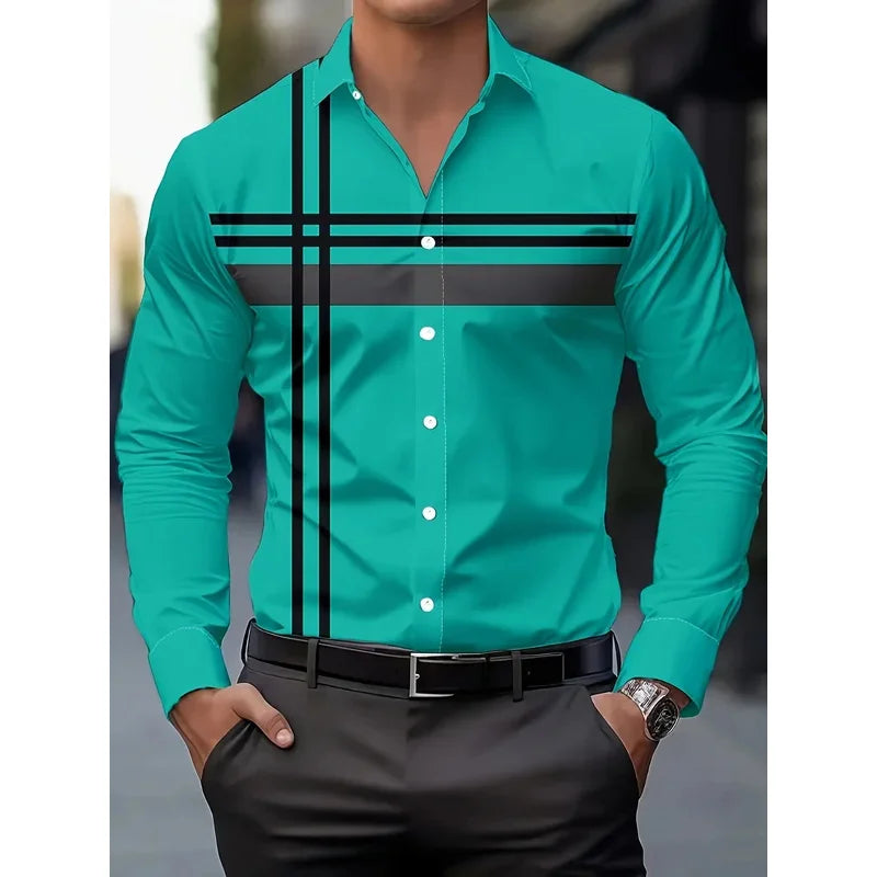 Men's Casual Dress Shirt with Modern Striped Design Regular Fit Long Sleeve
