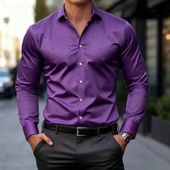 Men's Lightweight Long Sleeve Shirt With Subtle Geometric Dot Print Slim Fit Breathable Fabric For Formal Casual Daily Social Oc