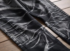 Jeans Men Vintage Distressed Pencil Pants Mid Waist Zipper Pockets Slim Ankle Length Trousers