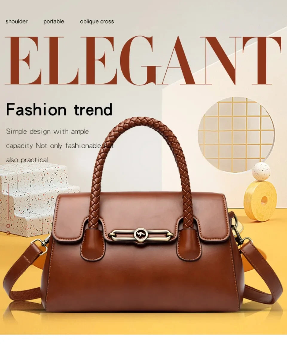Retro High Quality Oil Leather Women Top-handle Shoulde Bags Vintage Casual Totes Trendy Lock Designer Handbag Small