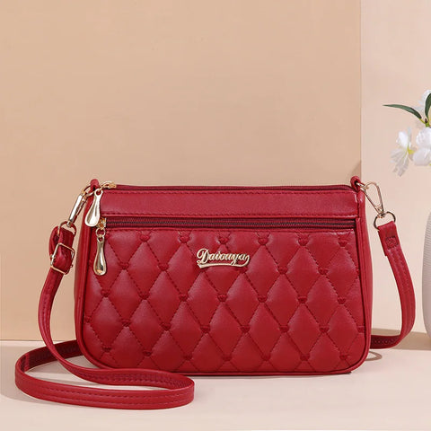 PU Leather Crossbody Bags Zipper New Fashion Shoulder Bag for Women Large Capacity Embroidery Thread Small Purse