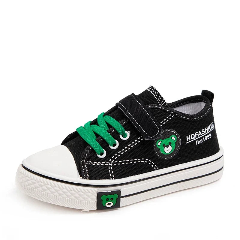 Children Canvas Shoes Boy Sneaker Bear Print Casual School Shoes Lightweight Flat Boy Tennis Shoes