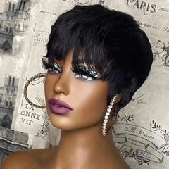Short Pixie Cut Straight Human Hair Wig Remy Hair Human Hair Pixie Cut Wigs Machine