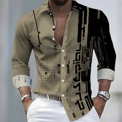 Men's 21-Color Long-Sleeved Shirt Loose Fit Black White Patchwork Geometric Letter Print Stylish Design Casual Fashion Top