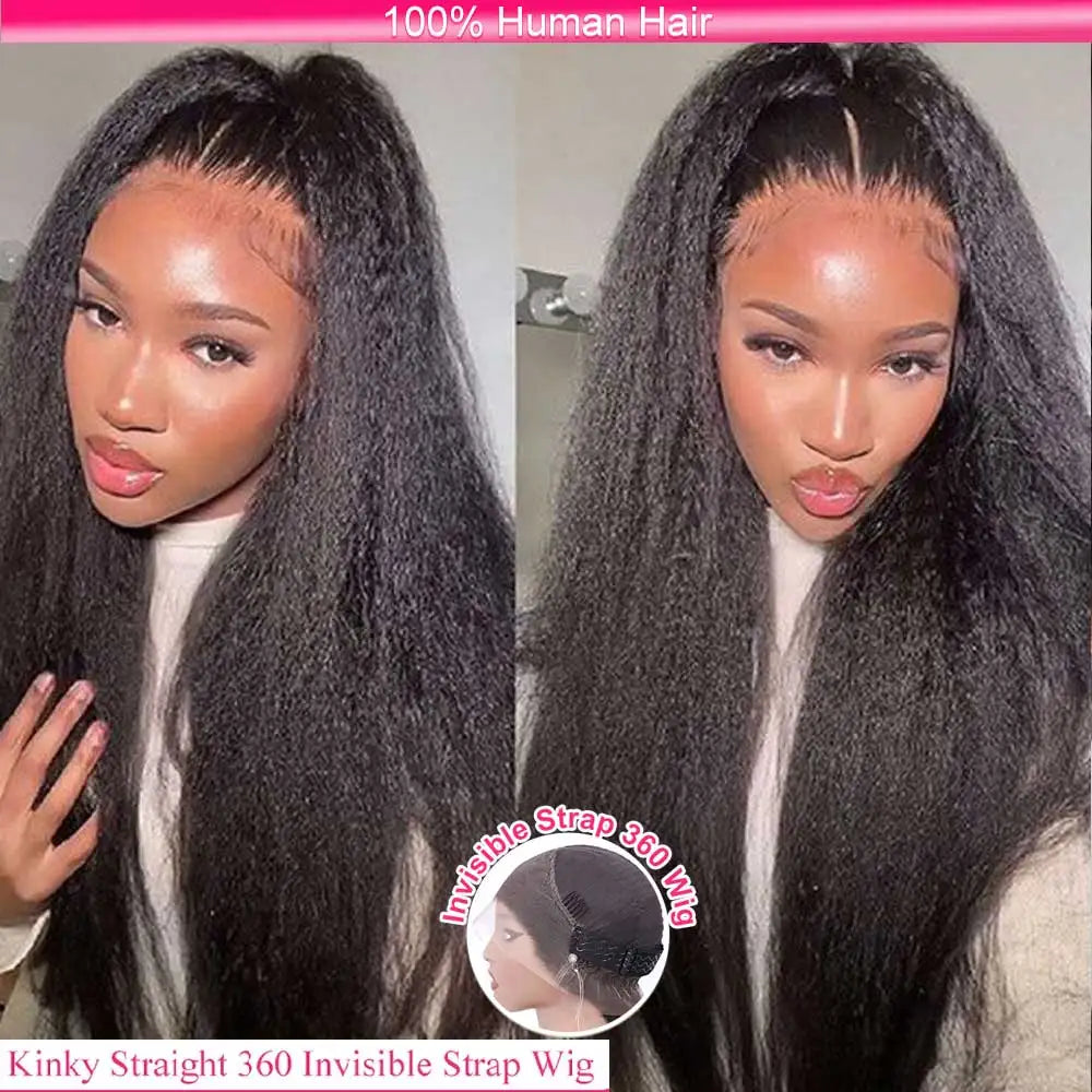 Invisible Strap 360 Full Hd Lace Glueless Wig Kinky Straight Human Hair Wig Lace Front Wig Drawstring 360 Frontal Wig 30 Inch