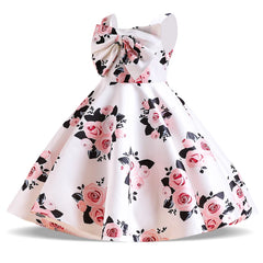 2023 Kids Princess Dress For Girls Summer Floral Print Clothes Children Girl Birthday Party Dresses Big Bow Vestidos