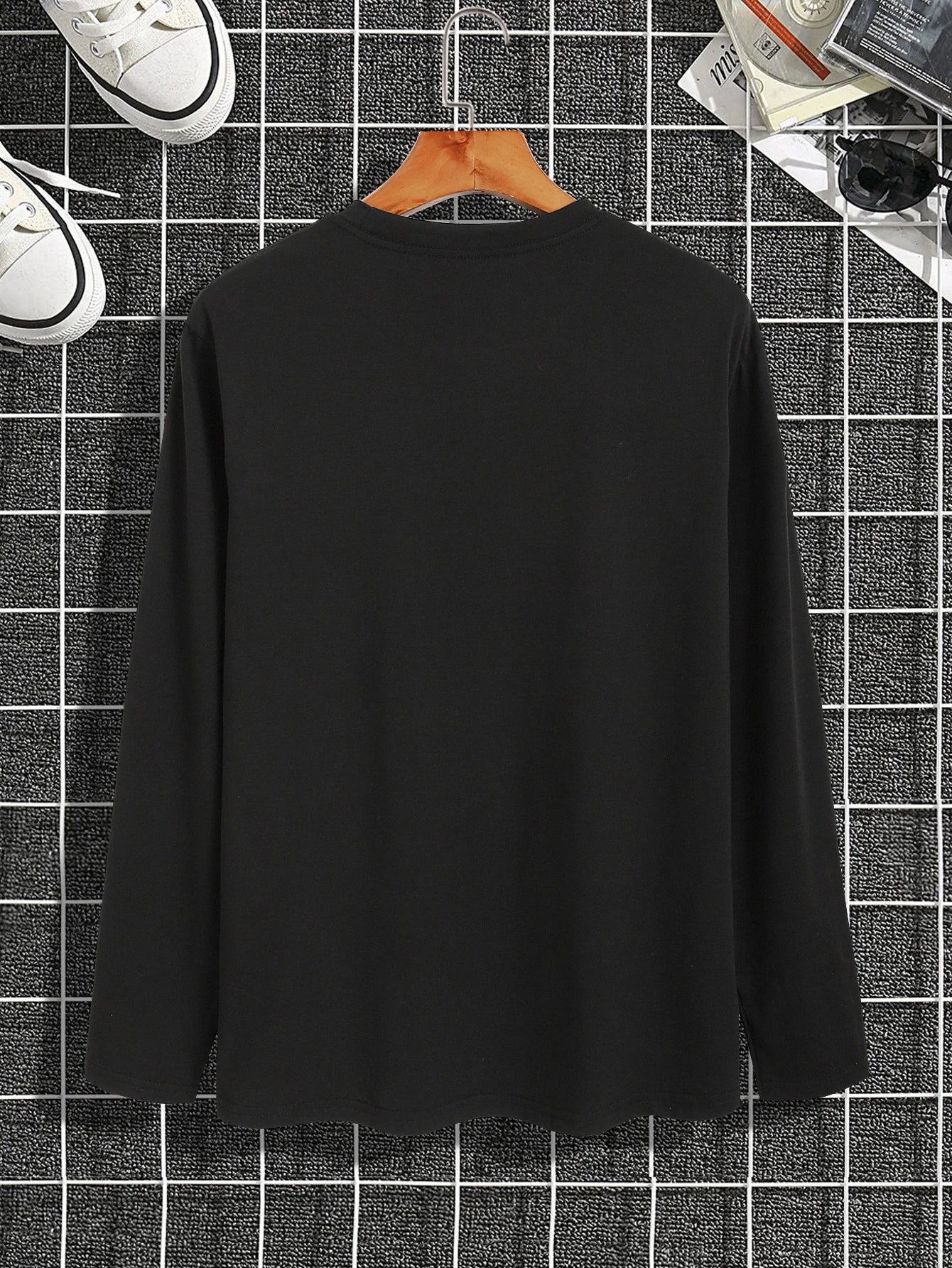 New long-sleeved T-shirt men's printed round neck long-sleeved T-shirt trend versatile casual tops men's clothing summer