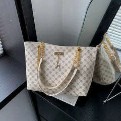 Women Luxury Design New Presbyopic Handbag Large Capacity Handbag Fashion Printing Shoulder Bag Trendy Shopping Bag with pendant