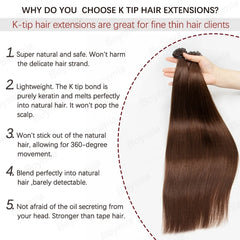 K Tip Hair Extensions Human Hair Keratin Pre Bonded Hot Fusion Nail Tip Balayage Natural Silky Straight Extensions for Women Use