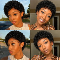 Pixie Cut Jerry Curly Human Hair Wigs Pre-Cut Style Machine Made Wigs 4 Inch Natural Color Short Curly Human Hair Wig For Women