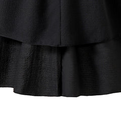 Kids Dress For Girls Black Solid Color Sling Short Sleeve Ruched Tiered Dress 8-12 Years Summer Frenchy Simple Style Elegant