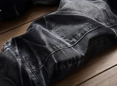 Jeans Men Vintage Distressed Pencil Pants Mid Waist Zipper Pockets Slim Ankle Length Trousers