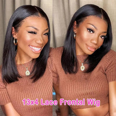 100% Vietnamese Super Double Drawn Bone Straight 13x4 Frontal Bob Wig with Human Hair Natural Black 210% Density For Black Women