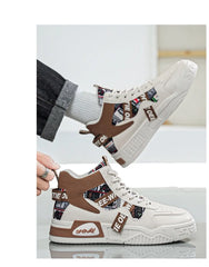 Men's High Top Sneakers Fashion Leather Casual Ankle Boots  for Men Lace Up
