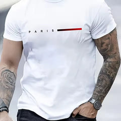 Men's 100% Cotton Summer Loose PARIS Creative Letter Print Casual