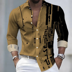 Men's 21-Color Long-Sleeved Shirt Loose Fit Black White Patchwork Geometric Letter Print Stylish Design Casual Fashion Top