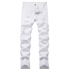 American Fashion Street Style Ripped Skinny Jeans  Street Riding Stretch Slim Fit Straight Pants Patchwork  Denim Trousers Male