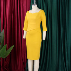 Church Dresses for Women 2025 Elegant Ladies Office Wear Casual Dress Long Sleeve Knee Length Solid Bodycon