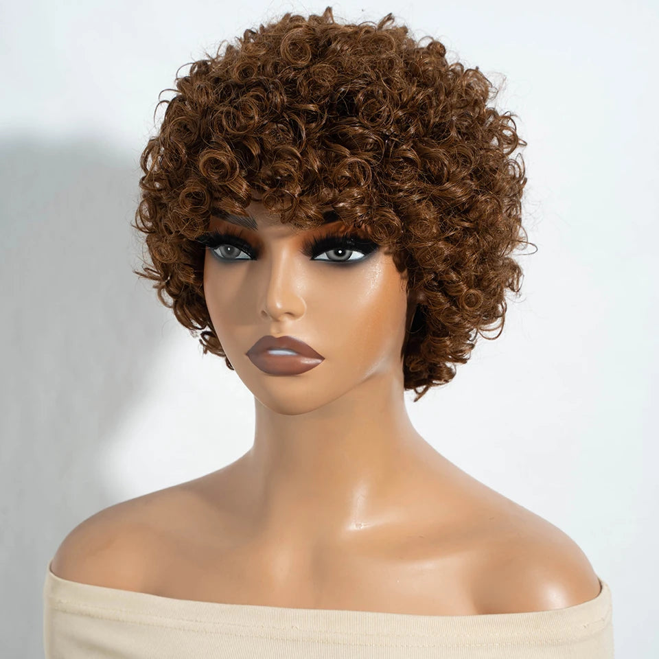 Lekker Colored Short Pixie Cut Curly Bob 100% Human Hair Wigs For Women Brazilian  remy Wigs