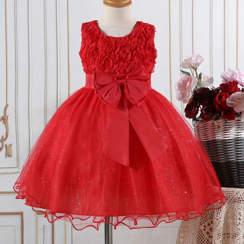 Red Girl Princess Dress Christmas Costume New Year Gifts Girls Party Dresses Mesh Bow Wedding Dress Elegant Children's Clothing