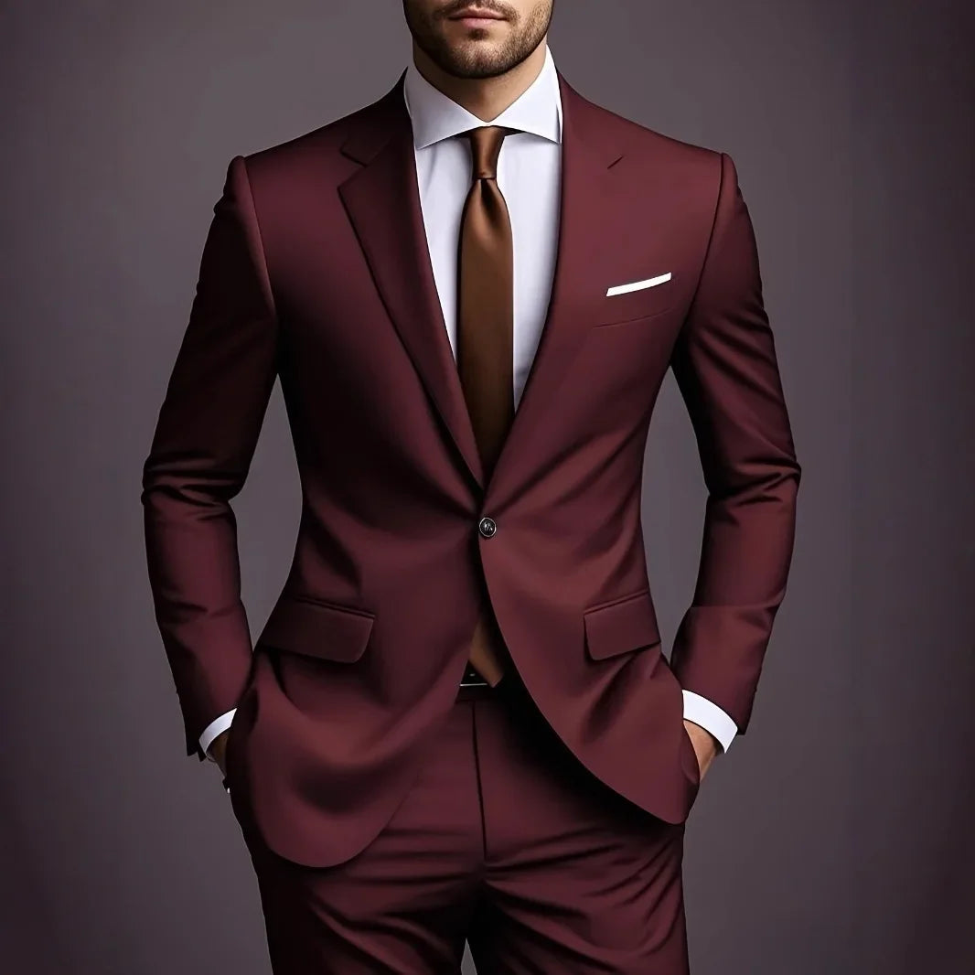 Men's Business Casual Wedding Suit Black Two-Piece Set with Waistcoat