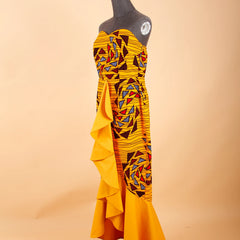 African Dresses for Women Strapless High Waist Sleeveless Ankara Print Maxi Dress Elegant