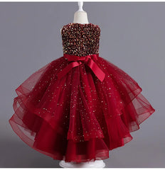 Flower Girl Dresses for Wedding White Champagne Red Pink Child Gala Evening Formal Luxury Birthday Puffy Irregular Elegant Dress