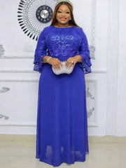 Elegant Dresses Women Luxury Sequin Chiffon Long Dress African Dashiki Outfits Party Prom Birthday Gowns Female Clothing