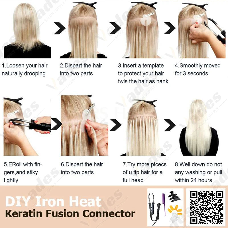 50s/Pack 50G K Tip Hair Extensions Human Hair Keratin Pre Bonded Hot Fusion Nail Tip Balayage Natural Silky Straight Extensions