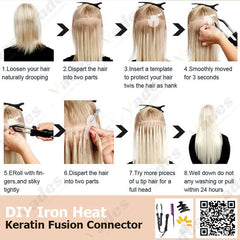 VEDES K Tip Hair Extensions Human Hair Keratin Pre Bonded Hot Fusion Nail Tip Balayage Natural Silky Straight Extensions 50G