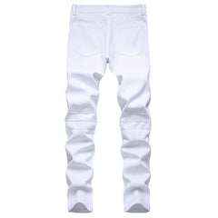 Men's Moto Biker Jeans  2025 New Spring Autumn HIP HOP Punk Streetwear Black White Straight OverSize Denim Pants