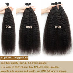 Kinky Straight Microlinks Hair Extensions Human Hair Natural Black Keratin I Tip Nano Ring Hair Extension Silicone Beads 50g/Set