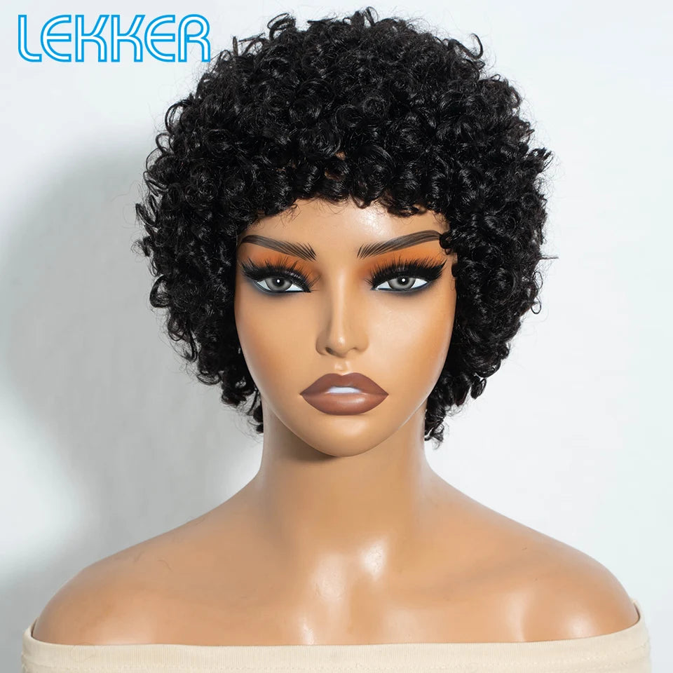 Lekker Colored Short Pixie Cut Curly Bob 100% Human Hair Wigs For Women Brazilian  remy Wigs