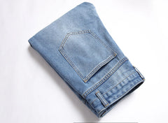 Pencil Pants Men Hole Jeans Mid Waist Skinny Pockets Vintage Ripped