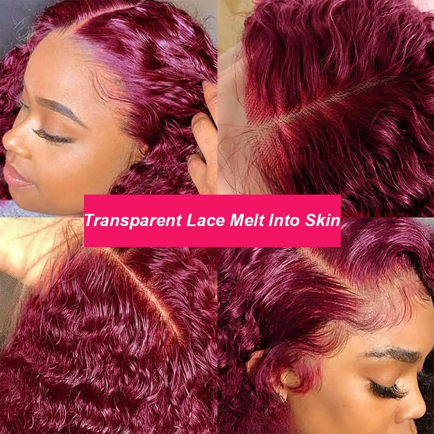 99J Burgundy Deep Wave 13x6 Transparent Lace Frontal Wig Water Wave Human Hair 13x4 13x5 Lace Front Wine Red Color Curly Wigs