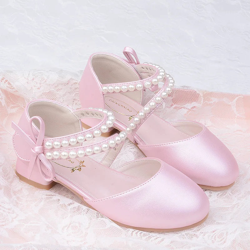 Spring Summer Girl Princess Shoes Pearl Bowknot Children Party