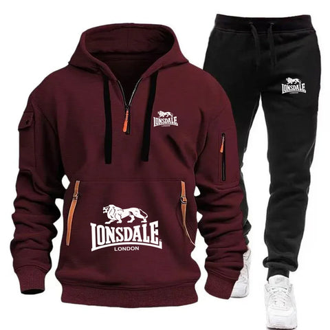A two-piece casual, loose and warm sportswear set featuring a pullover hoodie and jogging pants for men's autumn and winter