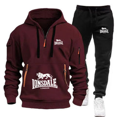 A two-piece casual, loose and warm sportswear set featuring a pullover hoodie and jogging pants for men's autumn and winter