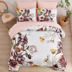 7 Pieces Purple Floral Comforter Sets Full Queen King Beded