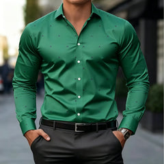 Men's Lightweight Long Sleeve Shirt With Subtle Geometric Dot Print Slim Fit Breathable Fabric For Formal Casual Daily Social Oc