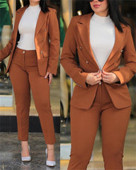 Woman's Pant Sets 2023 New in Casual Business Double Breasted Blazers Jacket Pants 2 Piece Set Elegant Formal Ladies Pant Suits