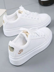 Women Leather Pu Casual Shoes New 2025 Woman Shoes Fashion Embroidered White Sneakers Breathable Flower Lace-Up Women Sneakers